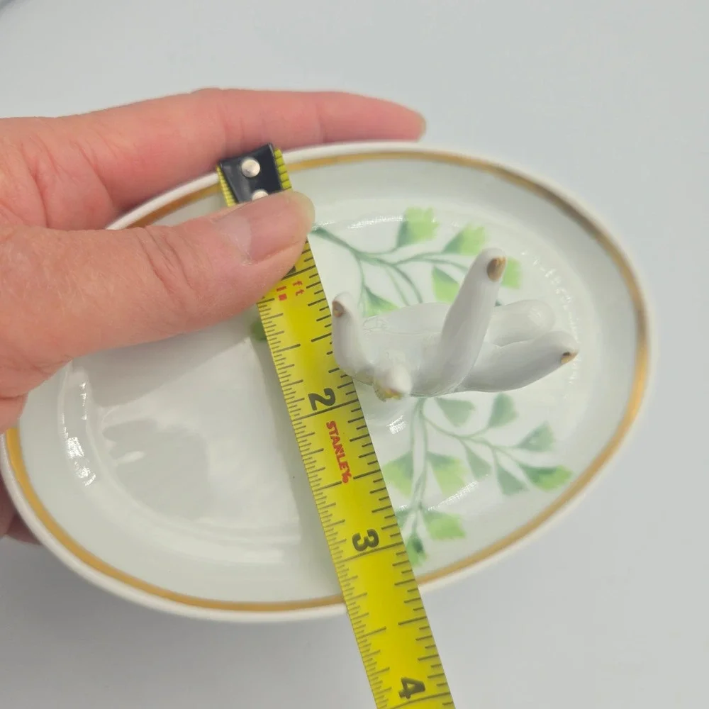 Vintage Porcelain Mini Hand Ring Holder Dish White Gold‎ Trim Made in France 5